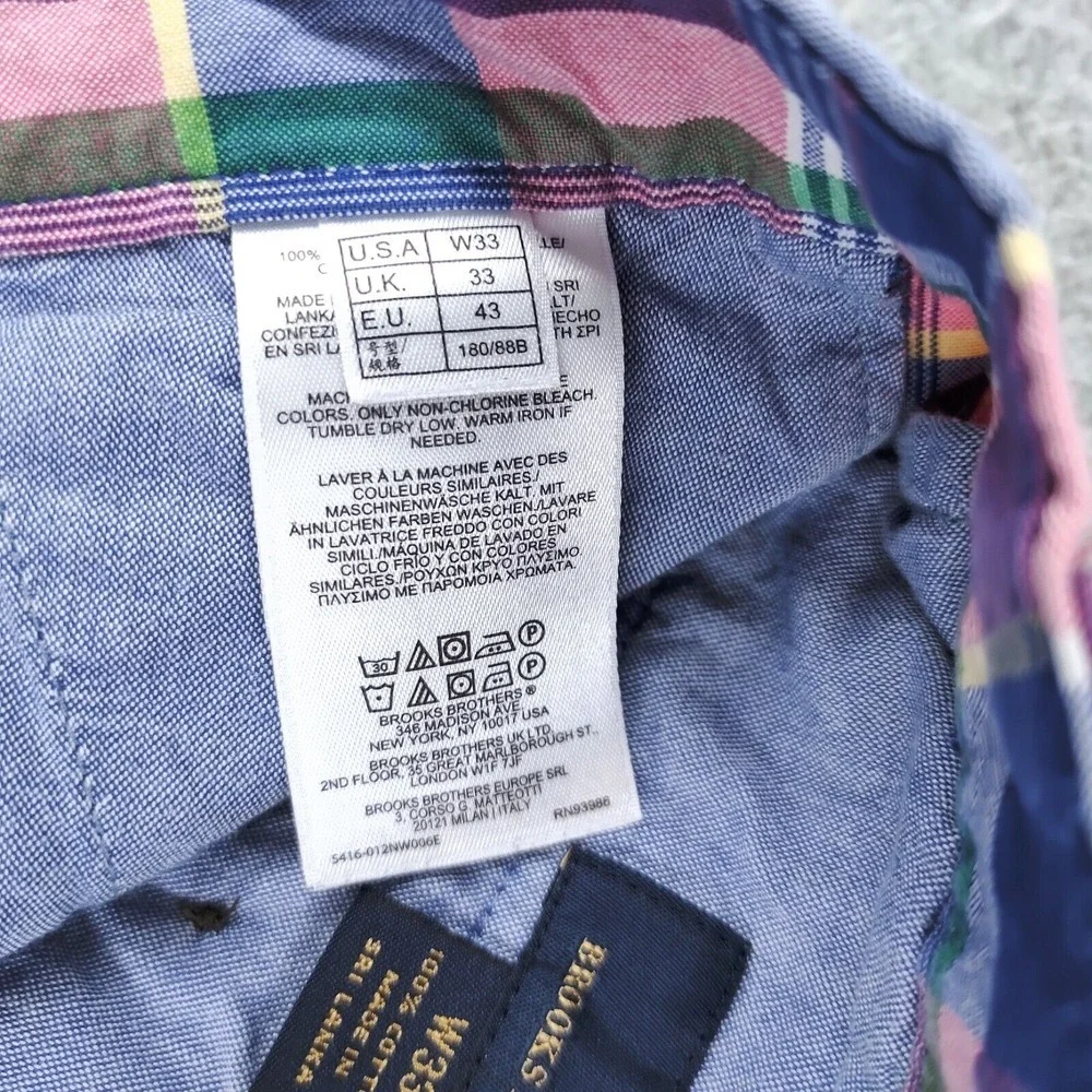 Brooks Brothers Shorts Mens 33 Pink Cotton Plaid Flat Front Slash Pockets Chino